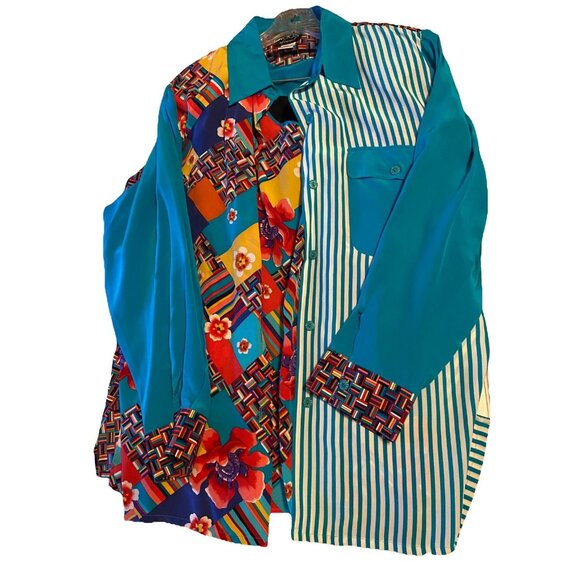KOOS Of Course! Women's Blouses 2 Pc Set + Pants, Silk, Colorful Floral 1X - Picture 1 of 15